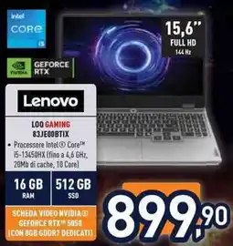 Unieuro Lenovo LOQ GAMING 83JE00BTIX offerta