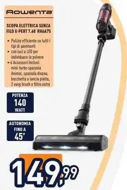 Unieuro Rowenta SCOPA ELETTRICA SENZA FILO X-PERT 7.60 RH6A75 offerta