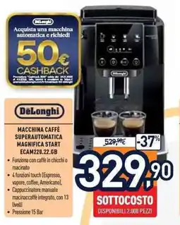 Unieuro DeLonghi MACCHINA CAFFÈ SUPERAUTOMATICA MAGNIFICA START ECAM220.22.GB offerta