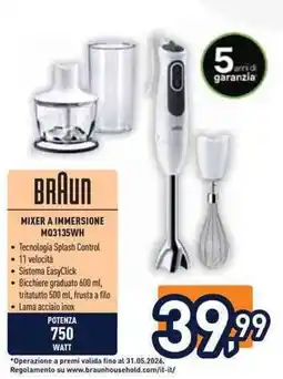 Unieuro BRAUN MIXER A IMMERSIONE MQ3135WH offerta