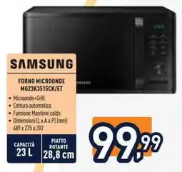 Unieuro SAMSUNG FORNO MICROONDE MG23K3515CK/ET offerta