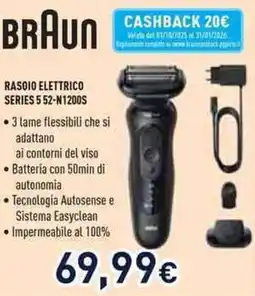 Unieuro BRAUN RASOIO ELETTRICO SERIES 5 52-N1200S offerta