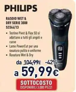 Unieuro PHILIPS RASOIO WET & DRY SERIE 3000 53344/13 offerta