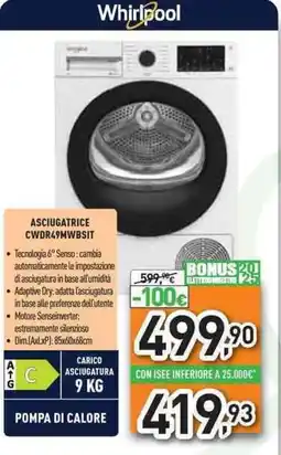 Unieuro Whirlpool ASCIUGATRICE CWDR49MWBSIT offerta