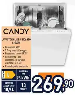 Unieuro CANDY LAVASTOVIGLIE DA INCASSO C3ELOW offerta