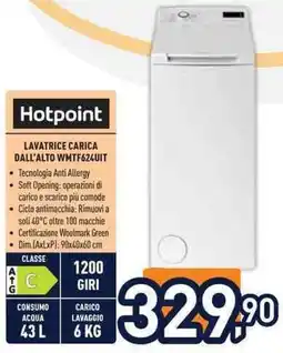 Unieuro Hotpoint LAVATRICE CARICA DALL'ALTO WMTF624UIT offerta