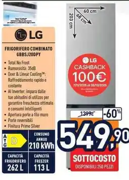 Unieuro LG FRIGORIFERO COMBINATO GBBSJ20DPY offerta
