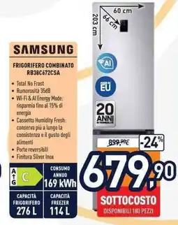 Unieuro SAMSUNG FRIGORIFERO COMBINATO RB38C672CSA offerta