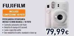 Unieuro Fujifilm fotocamera istantanea instax 12 mini bianca + 10 foto offerta