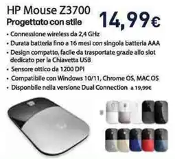 Unieuro HP Mouse Z3700 offerta