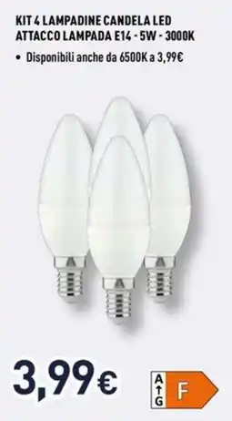 Unieuro Kit 4 lampadine candela led attacco lampada E14-5W-3000K offerta