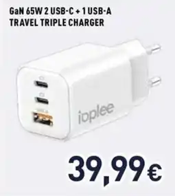Unieuro Ioplee gan 65W 2 usb-c + 1 usb-a travel triple charger offerta