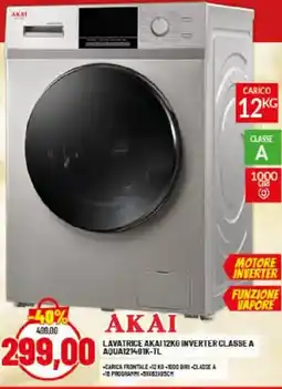 Risparmio Casa AKAI LAVATRICE 12KG INVERTER CLASSE A AQUA121401K-TL offerta