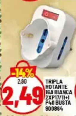 Risparmio Casa TRIPLA ROTANTE 16A BIANCA 2XP17/11+1 P40 BUSTA 900864 offerta