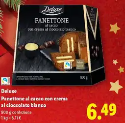 Lidl Deluxe Panettone al cacao con crema al cioccolato bianco offerta