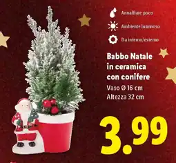Lidl Babbo Natale in ceramica con conifere offerta