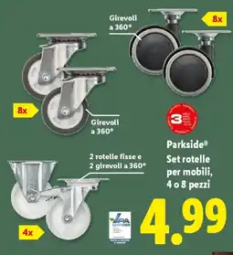 Lidl Parkside Set rotelle per mobili, 4 o 8 pezzi offerta