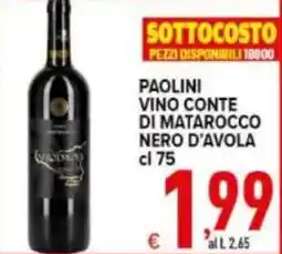 Iper Triscount Paolini vino conte di matarocco nero d'avola offerta