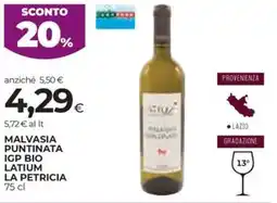 Coop Malvasia provenienza igp bio latium LA PETRICIA offerta