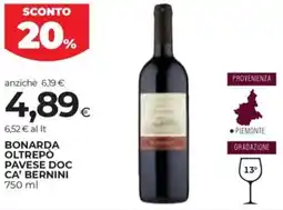 Coop Bonarda oltrepò pavese DOC CA' BERNINI offerta