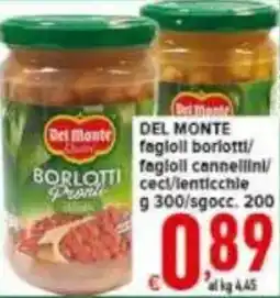 Iper Triscount DEL MONTE fagioll borlotti/ cecl/lenticchie offerta