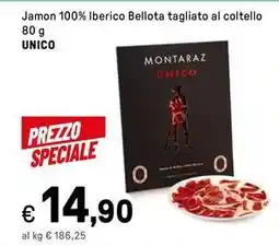 Iper La Grande Jamon 100% Iberico Bellota tagliato al coltello UNICO offerta