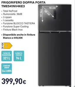 Unieuro Electroline FRIGORIFERO DOPPIA PORTA TME541NV4KE3 offerta
