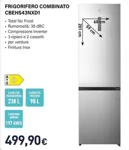Unieuro Electroline FRIGORIFERO COMBINATO CBEHS43NXD1 offerta