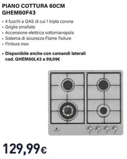 Unieuro Electroline PIANO COTTURA 60CM GHEM60F43 offerta