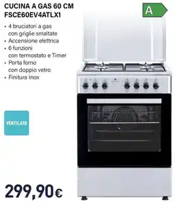 Unieuro Electroline CUCINA A GAS 60 CM FSCE60EV4ATLX1 offerta