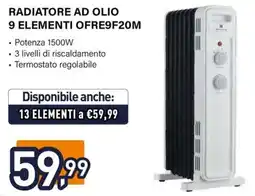 Unieuro Electroline RADIATORE AD OLIO 9 ELEMENTI OFRE9F20M offerta