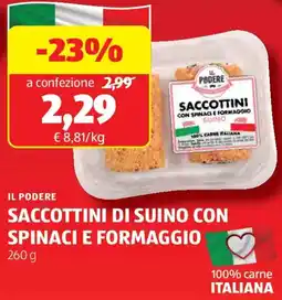 ALDI Il podere saccottini di suino con spinaci e formaggio offerta