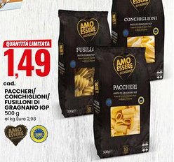 Eurospin Amo essere paccheri/ conchiglioni/ fusilloni di gragnano igp offerta