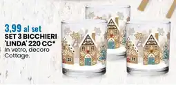 Eurospin Set 3 bicchieri 'linda' 220 cc offerta