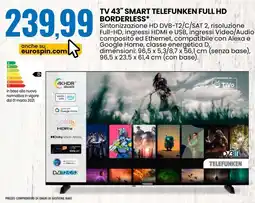 Eurospin TV 43" SMART TELEFUNKEN FULL HD BORDERLESS offerta