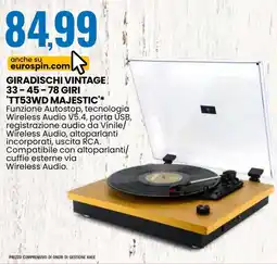 Eurospin GIRADISCHI VINTAGE 33-45-78 GIRI 'TT53WD MAJESTIC' offerta