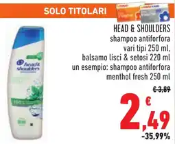 Conad HEAD & SHOULDERS shampoo antiforfora menthol fresh offerta