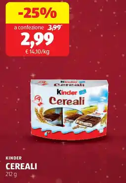 ALDI Kinder cereali offerta
