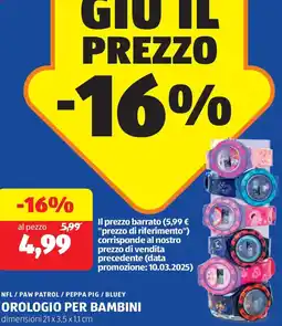 ALDI Nfl / paw patrol / peppa pig / bluey orologio per bambini offerta