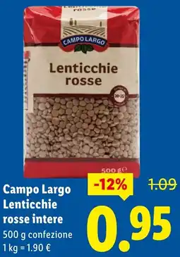 Lidl Campo Largo Lenticchie rosse intere offerta