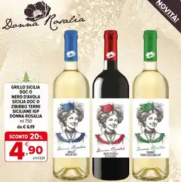 Iperal Grillo sicilia doc nero d'avola sicilia doc o zibibbo terre siciliane igp DONNA ROSALIA offerta