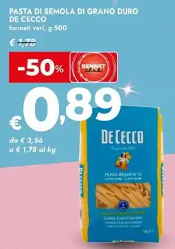 Bennet Pasta di semola di grano duro DE CECCO offerta