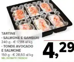 Todis Tartine salmone e gamberi - tonde avocado e salmone offerta