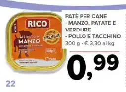 Todis Rico patè per cane manzo, patate e verdure offerta