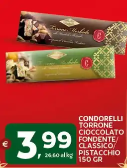 Extra Supermercati Condorelli torrone cioccolato fondente/ classico/ pistacchio offerta
