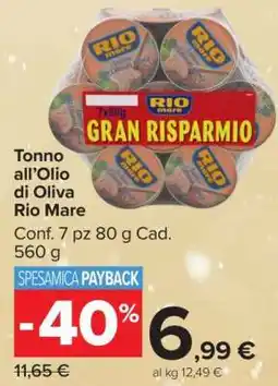 Carrefour Tonno all’Olio di Oliva Rio Mare offerta
