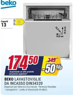 Trony BEKO LAVASTOVIGLIE DA INCASSO DIN34320 offerta