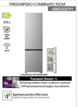 Trony LG FRIGORIFERO COMBINATO 70CM GBBS322CPY offerta