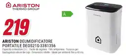 Trony ARISTON DEUMIDIFICATORE PORTATILE DEOS21S-3381356 offerta