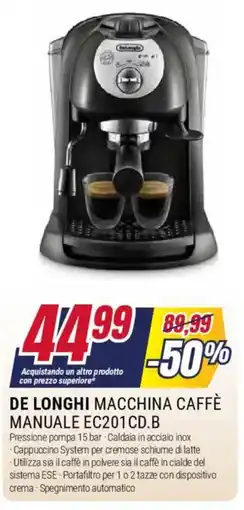 Trony DE LONGHI MACCHINA CAFFÈ MANUALE EC201CD.B offerta